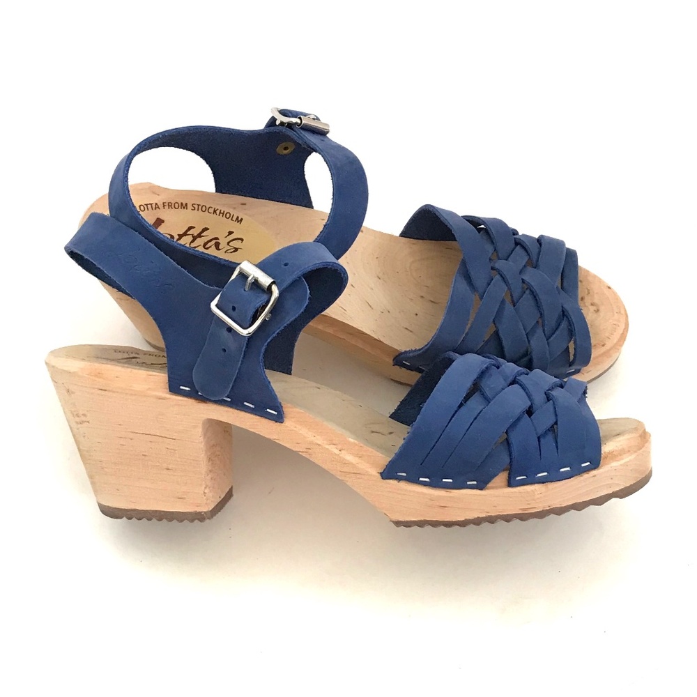 LOTTA’S From Stockholm Clog Sandals Leather Wood Blue Women’s Size 10.5 EU 42